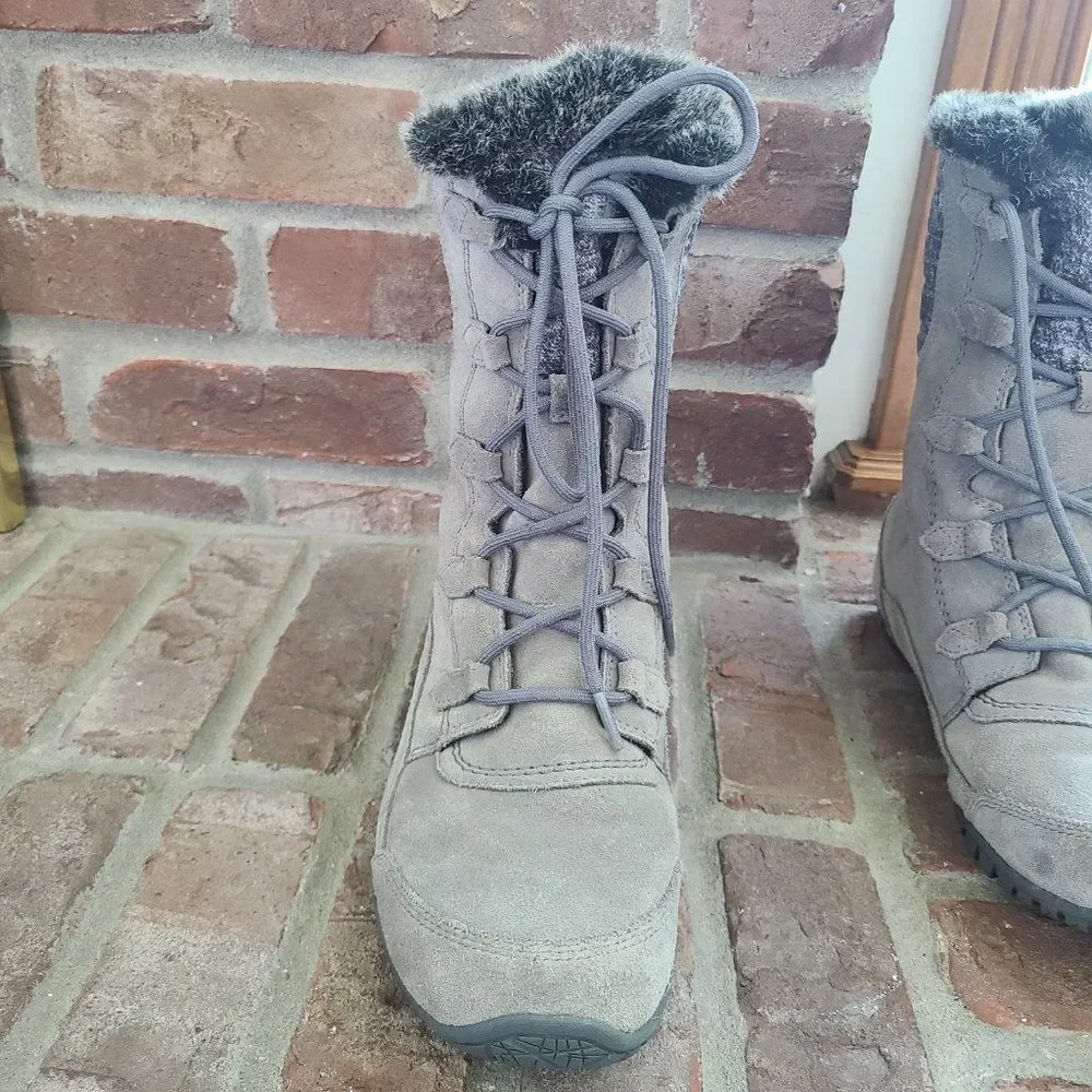 The North Face Nuptse Purna II Gray Women's Winter Boots Suede Faux Fur Size 9